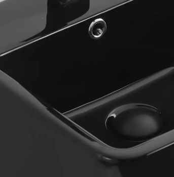 כיור רחצה חרס עומד מרובע רצפתי רוחב 41 ס"מ ועומק 40 ס"מ גובה 84 ס"מ שחור מט עם חור לברז דגם סנט