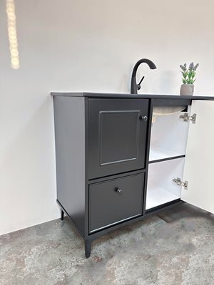 ארון אמבטיה עומד לפי מידה רוחב עומק וצבע לפי בחירתך עם כיור משטח חרס שקוע דגם אמן