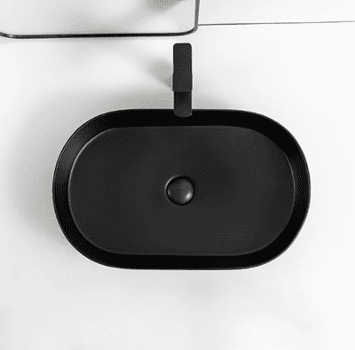 כיור רחצה מונח חרס אובלי רוחב 50 ס"מ ועומק 37 ס"מ צבע שחור מט דגם פלנדה