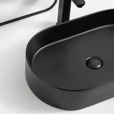 כיור רחצה מונח חרס אובלי רוחב 50 ס"מ ועומק 37 ס"מ צבע שחור מט דגם פלנדה