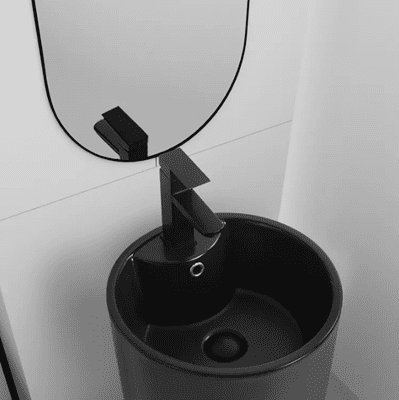 כיור רחצה חרס עומד מעוגל רצפתי קוטר 40 ס"מ גובה 85 ס"מ שחור מט עם חור לברז דגם דורין