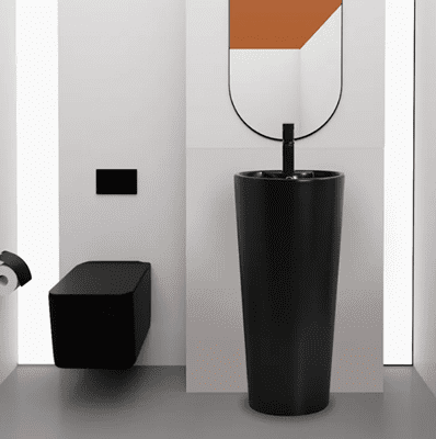 כיור רחצה חרס עומד מעוגל רצפתי קוטר 40 ס"מ גובה 85 ס"מ שחור מט עם חור לברז דגם דורין