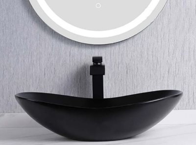 כיור רחצה מונח חרס אובלי רוחב 63 ס"מ ועומק 35 ס"מ צבע שחור מט דגם פורלי