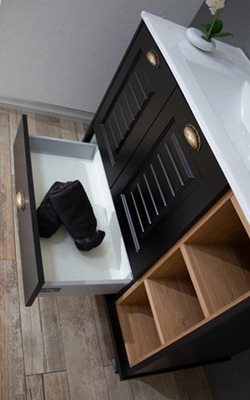 ארון אמבטיה עומד לפי מידה רוחב עומק וצבע לפי בחירתך עם כיור משטח חרס שקוע דגם רוסטה