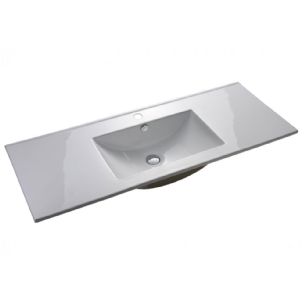 כיור משטח אינטגרלי חרס לבן מבריק רוחב 141 ס"מ ועומק 46 ס"מ דגם דניס 141*46