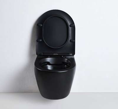 אסלה תלויה מעוגלת אורך 48 ס"מ שחור מט שטיפת רימליס כוללת מושב קשיח טריקה שקטה נשלף דגם טוקיו