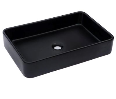 כיור רחצה מונח חרס מלבני רוחב 50 ס"מ ועומק 35 ס"מ צבע שחור מט דגם אלדיה