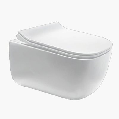 אסלה תלויה מלבנית אורך 49.5 ס"מ לבן מבריק שטיפת רימליס כוללת מושב קשיח טריקה שקטה נשלף דגם מנזה