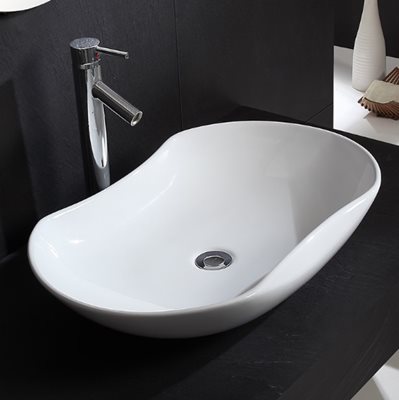 כיור רחצה מונח חרס אובלי רוחב 66 ס"מ ועומק 41 ס"מ צבע לבן מבריק דגם טקסס