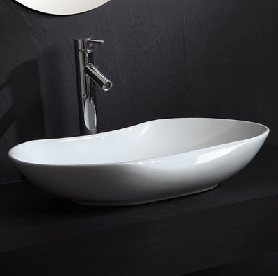 כיור רחצה מונח חרס אובלי רוחב 66 ס"מ ועומק 41 ס"מ צבע לבן מבריק דגם טקסס