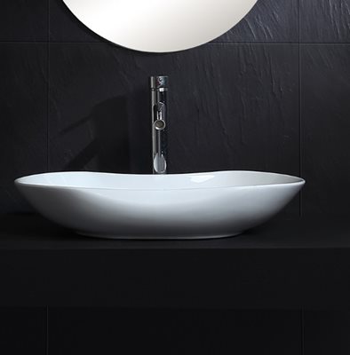 כיור רחצה מונח חרס אובלי רוחב 66 ס"מ ועומק 41 ס"מ צבע לבן מבריק דגם טקסס