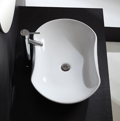 כיור רחצה מונח חרס אובלי רוחב 66 ס"מ ועומק 41 ס"מ צבע לבן מבריק דגם טקסס