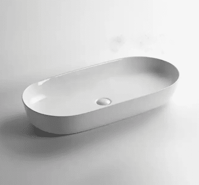 כיור רחצה מונח חרס אובלי רוחב 81.5 ס"מ ועומק 41.5 ס"מ צבע לבן מבריק דגם בקאו