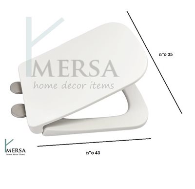 מושב אסלה UF קשיח מלבני "KDW" לבן מבריק עומק 43 ס"מ רוחב 35 ס"מ טריקה שקטה נשלף מתאים לאסלה תלויה שלנו (פאולו) או במקום מושב ישן באותה מידה