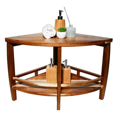 ספסל עץ טיק מלא פינתי לישיבה במקלחת מיועד לחדרים רטובים מידה 50/50 ס"מ דגם אפאטו