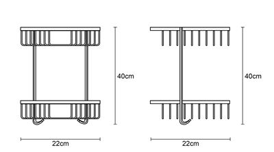 רשת פינתית כפולה לבקבוקי שמפו במקלחת לתליה על קיר עשויה מחומר נירוסטה אל חלד צבע זהב מט דגם 8634G