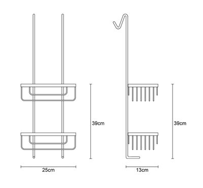 רשת ישרה כפולה לבקבוקי שמפו לתליה על מקלחון עשויה מחומר נירוסטה אל חלד צבע ניקל מבריק דגם 8666CH