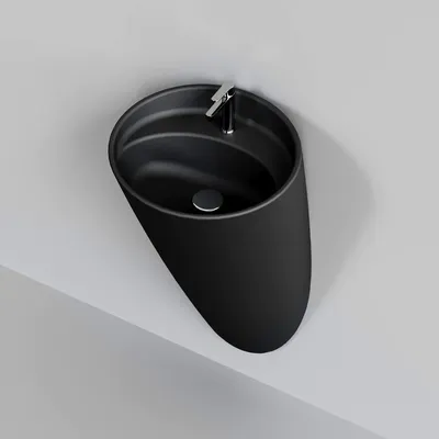 כיור רחצה מעוגל תלוי קוטר 45 ס"מ צבע שחור מט עם חור לברז דגם פלינו