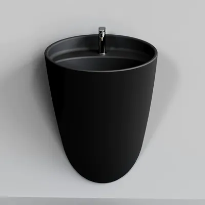 כיור רחצה מעוגל תלוי קוטר 45 ס"מ צבע שחור מט עם חור לברז דגם פלינו