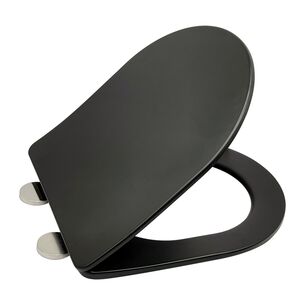 מושב אסלה UF קשיח מעוגל "KZB" שחור מט עומק 43 ס"מ רוחב 36 ס"מ טריקה שקטה נשלף מתאים לאסלה תלויה שלנו (ברלין) או במקום מושב ישן באותה מידה