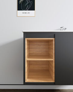 ארון אמבטיה תלוי רוחב 80, 100 ס"מ בעומק 46 ס"מ צבע לבן או שחור מט לבחירתך עם כיור משטח חרס שקוע דגם רותין B