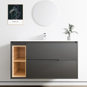 ארון אמבטיה תלוי לפי מידה רוחב עומק וצבע לפי בחירתך עם כיור משטח חרס שקוע דגם יולה