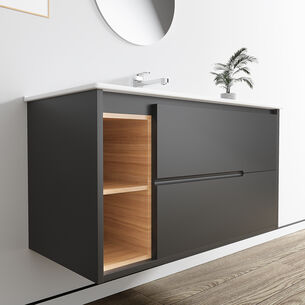 ארון אמבטיה תלוי לפי מידה רוחב עומק וצבע לפי בחירתך עם כיור משטח חרס שקוע דגם יולה