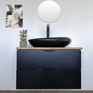 ארון אמבטיה תלוי לפי מידה רוחב עומק וצבע לפי בחירתך עם משטח עץ מלא להנחת כיור מונח דגם פראנק