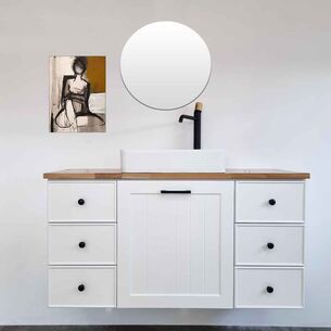 ארון אמבטיה תלוי לפי מידה רוחב עומק וצבע לפי בחירתך עם משטח עץ מלא להנחת כיור מונח דגם הולנד