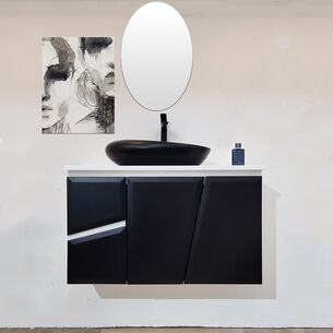 ארון אמבטיה תלוי לפי מידה רוחב עומק וצבע לפי בחירתך עם משטח עץ מלא להנחת כיור מונח דגם מסינה