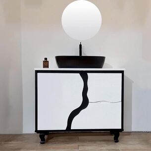 ארון אמבטיה עומד לפי מידה רוחב עומק וצבע לפי בחירתך עם משטח עץ מלא להנחת כיור מונח דגם ברשה