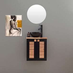 ארון אמבטיה תלוי רוחב 47 ס"מ בעומק 24 ס"מ שחור מט עם משטח למעלה בוצ'ר עץ מלא דגם זארה 47