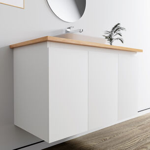 ארון אמבטיה תלוי רוחב 80, 100 ס"מ בעומק 46 ס"מ צבע לבן או שחור מט לבחירתך עם משטח עץ מלא להנחת כיור מונח דגם סופיה W