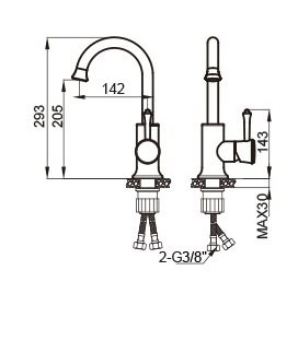ברז רחצה עם פיה מסתובבת צבע ניקל מבריק דגם ZV0126CH