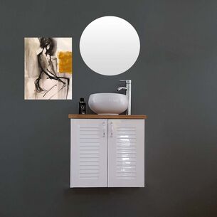 ארון אמבטיה תלוי לפי מידה רוחב עומק וצבע לפי בחירתך עם משטח עץ מלא להנחת כיור מונח דגם לונדון