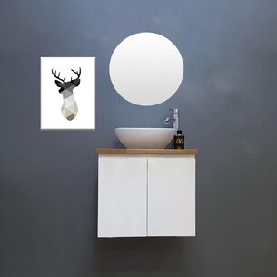 ארון אמבטיה תלוי רוחב 47 ס"מ בעומק 24 ס"מ צבע לבן מבריק עם משטח עץ מלא להנחת כיור מונח דגם גל 47