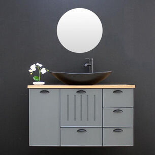 ארון אמבטיה תלוי לפי מידה רוחב עומק וצבע לפי בחירתך עם משטח עץ מלא להנחת כיור מונח דגם קאנקון