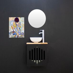 ארון אמבטיה תלוי לפי מידה רוחב עומק וצבע לפי בחירתך עם משטח עץ מלא להנחת כיור מונח דגם גואנזו