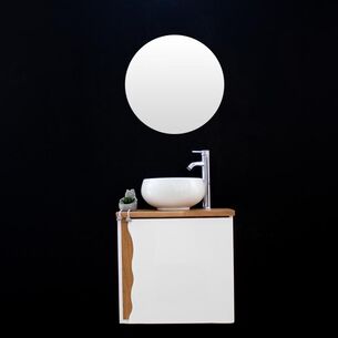 ארון אמבטיה תלוי לפי מידה רוחב עומק וצבע לפי בחירתך עם משטח עץ מלא להנחת כיור מונח דגם קופנהגן