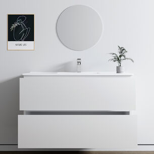 ארון אמבטיה תלוי רוחב 60, 80, 100 ס"מ בעומק 46 ס"מ צבע לבן או שחור מט לבחירתך עם כיור משטח חרס שקוע דגם פניקס W