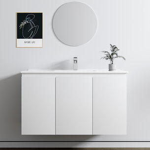 ארון אמבטיה תלוי רוחב 80, 100 ס"מ בעומק 46 ס"מ צבע לבן או שחור מט לבחירתך עם כיור משטח חרס שקוע דגם דובר W