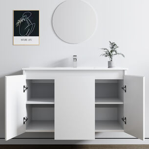 ארון אמבטיה תלוי רוחב 80, 100 ס"מ בעומק 46 ס"מ צבע לבן או שחור מט לבחירתך עם כיור משטח חרס שקוע דגם דובר W