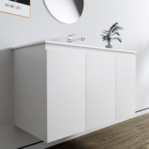 ארון אמבטיה תלוי רוחב 80, 100 ס"מ בעומק 46 ס"מ צבע לבן או שחור מט לבחירתך עם כיור משטח חרס שקוע דגם דובר W