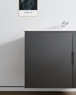 ארון אמבטיה תלוי לפי מידה רוחב עומק וצבע לפי בחירתך עם כיור משטח חרס שקוע דגם יהלום B