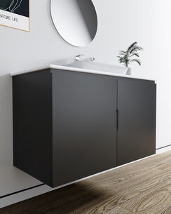 ארון אמבטיה תלוי לפי מידה רוחב עומק וצבע לפי בחירתך עם כיור משטח חרס שקוע דגם יהלום B