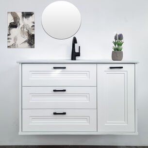 ארון אמבטיה תלוי לפי מידה רוחב וצבע לפי בחירתך עם כיור משטח חרס שקוע דגם הנאו