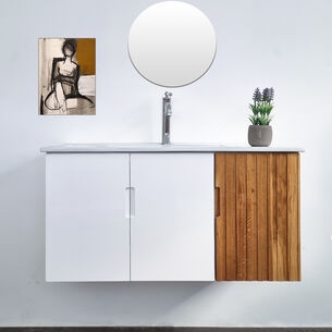 ארון אמבטיה תלוי לפי מידה רוחב עומק וצבע לפי בחירתך עם כיור משטח חרס שקוע דגם אנדרוס