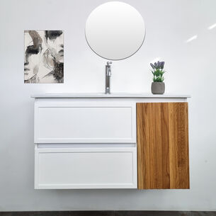 ארון אמבטיה תלוי לפי מידה רוחב וצבע לפי בחירתך עם כיור משטח חרס שקוע דגם קפלוניה