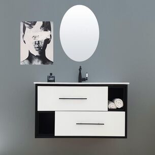 ארון אמבטיה תלוי לפי מידה רוחב עומק וצבע לפי בחירתך עם כיור משטח חרס שקוע דגם כרמל