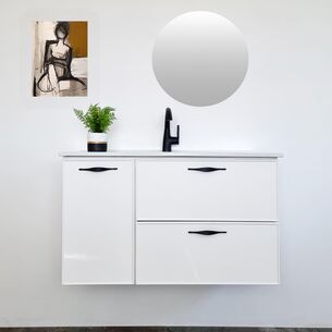 ארון אמבטיה תלוי לפי מידה רוחב וצבע לפי בחירתך עם כיור משטח חרס שקוע דגם קוסטה